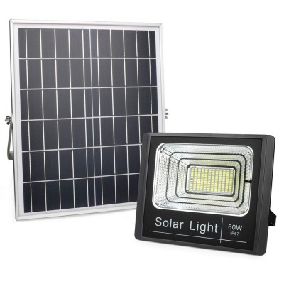 Solar Panel Power IP67 Dusk to Dawn Remote Control Exterior Billboard Reflector Outdoor Garden 60W LED Flood Light Solar