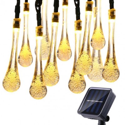 6M 30LED Solar Raindrop Bulb Light String Droplet Bulbs Fairy String Light For Outdoor Garden